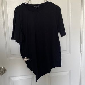 Express TEE shirt black asymmetrical jeweled LARGE